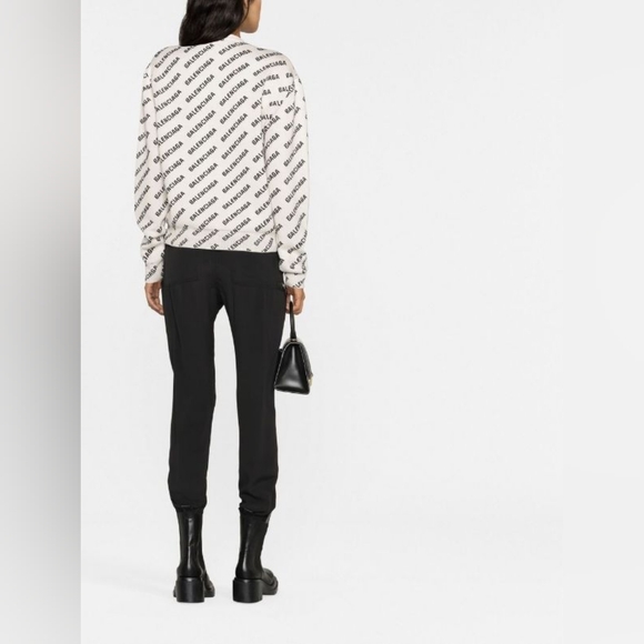 Balenciaga L XL White Chalk All Over Mini Logo Print Knit Sweater Wool Cotton IT - Picture 11 of 16